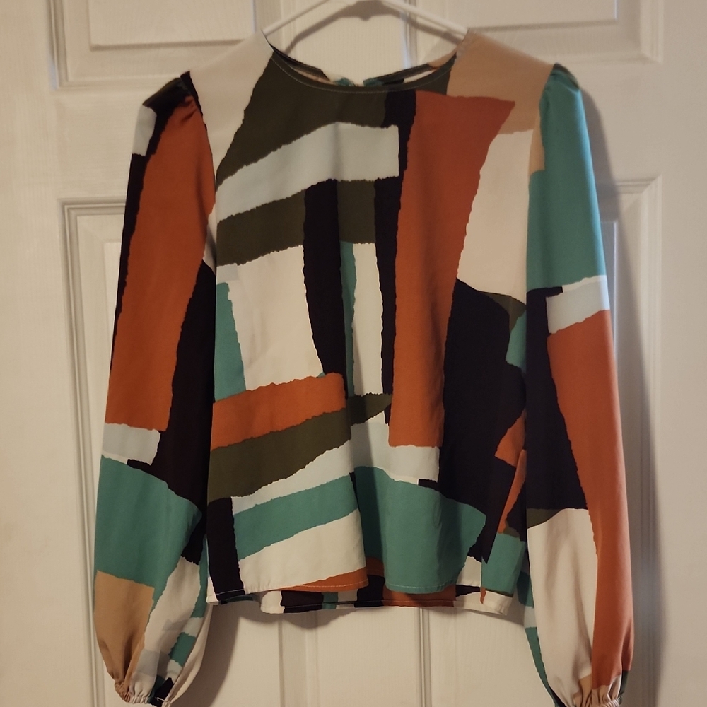 SHEIN Color Block Long Sleeve Blouse